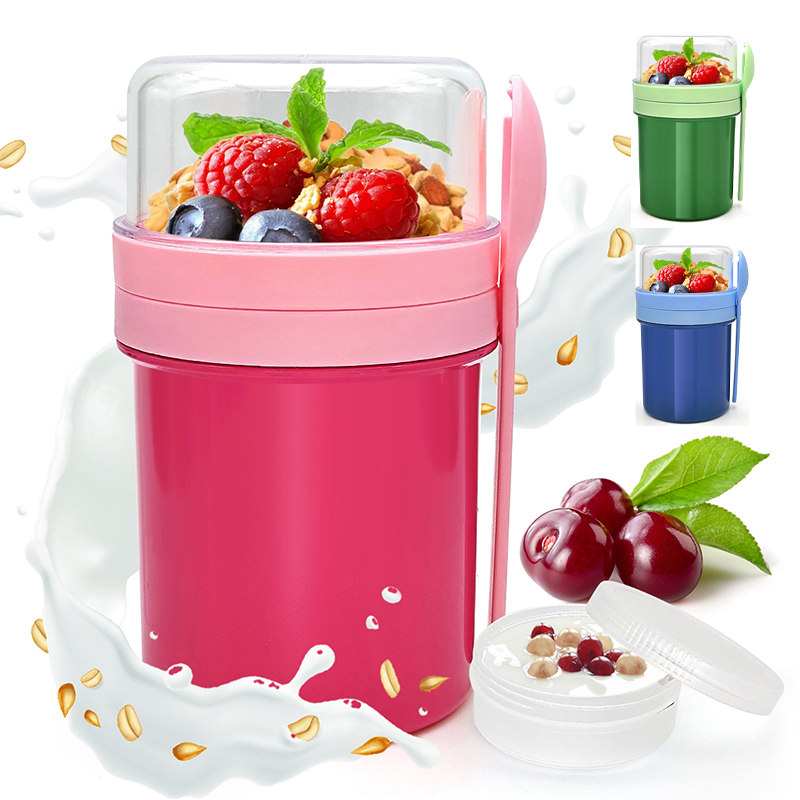 Food Storage Unit - Cangkir Overnight Oats Dua Lapis Portabel,