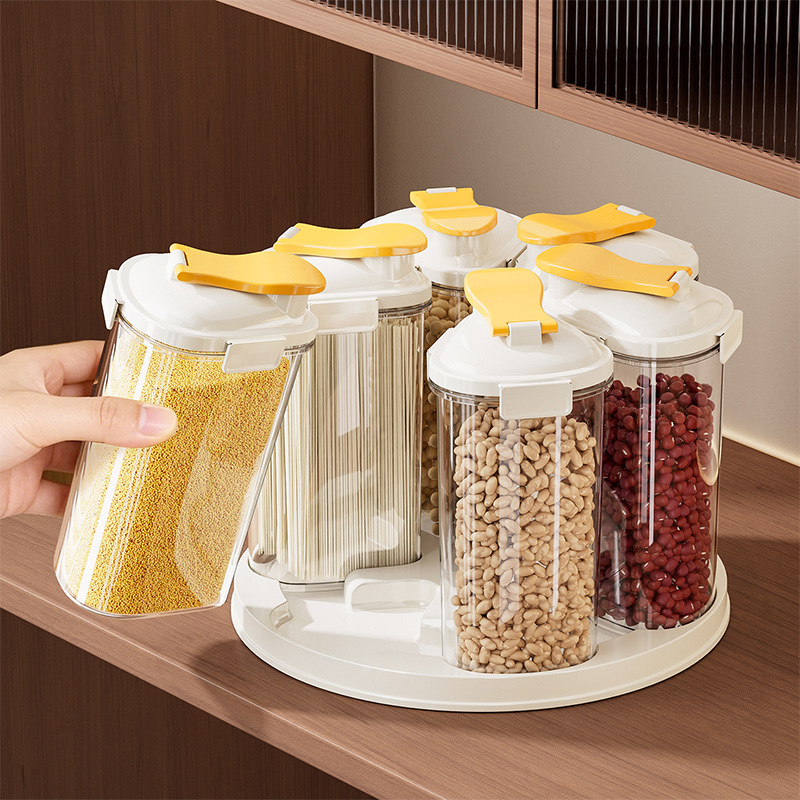 Airtight Cereal Jar - Wadah Penyimpanan Biji-bijian Berputar, Dispenser Sereal