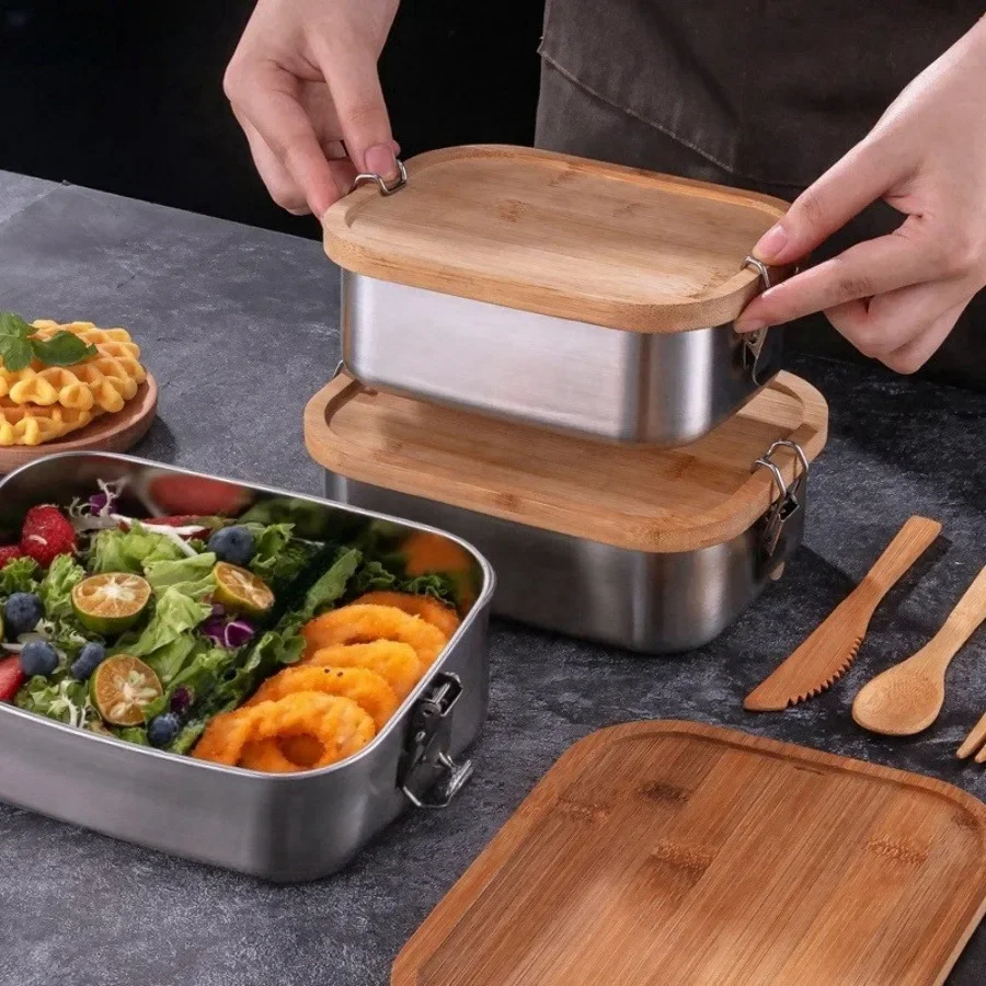 Kotak Makan Siang Tutup Bambu  - Food Storage Boxes With Lids ulasan dan harga