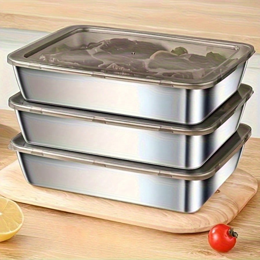6pcs (3 Kotak + 3 Tutup) Set W - Food Storage Box Stainless Steel ulasan dan harga